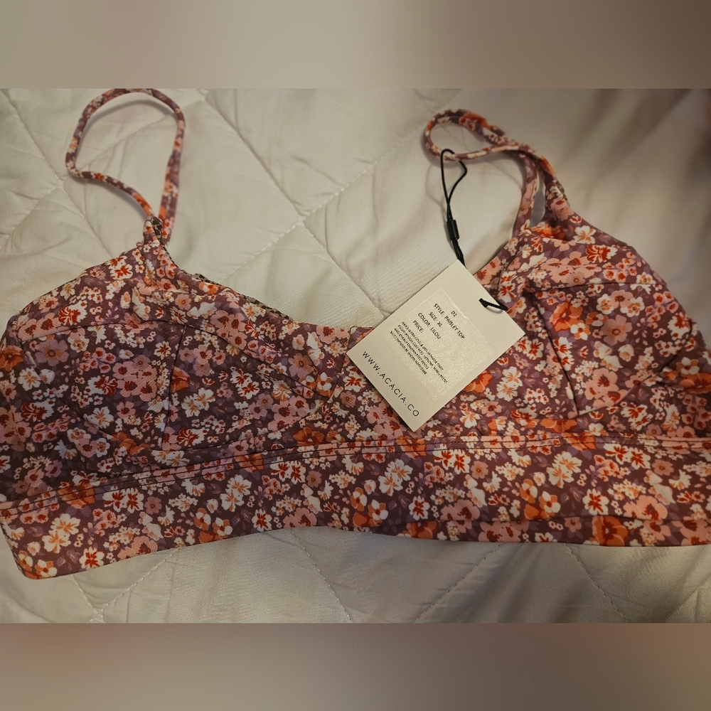 Acacia Swimwear Floral Bikini Top - Purple and Pink